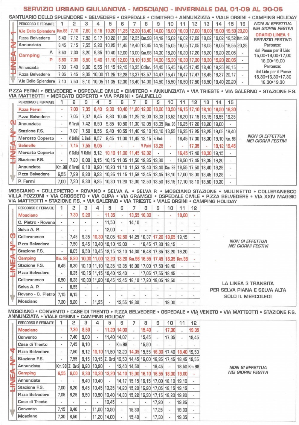 Servizio Urbano Invernale dal 01/09 al 30/06/2025
